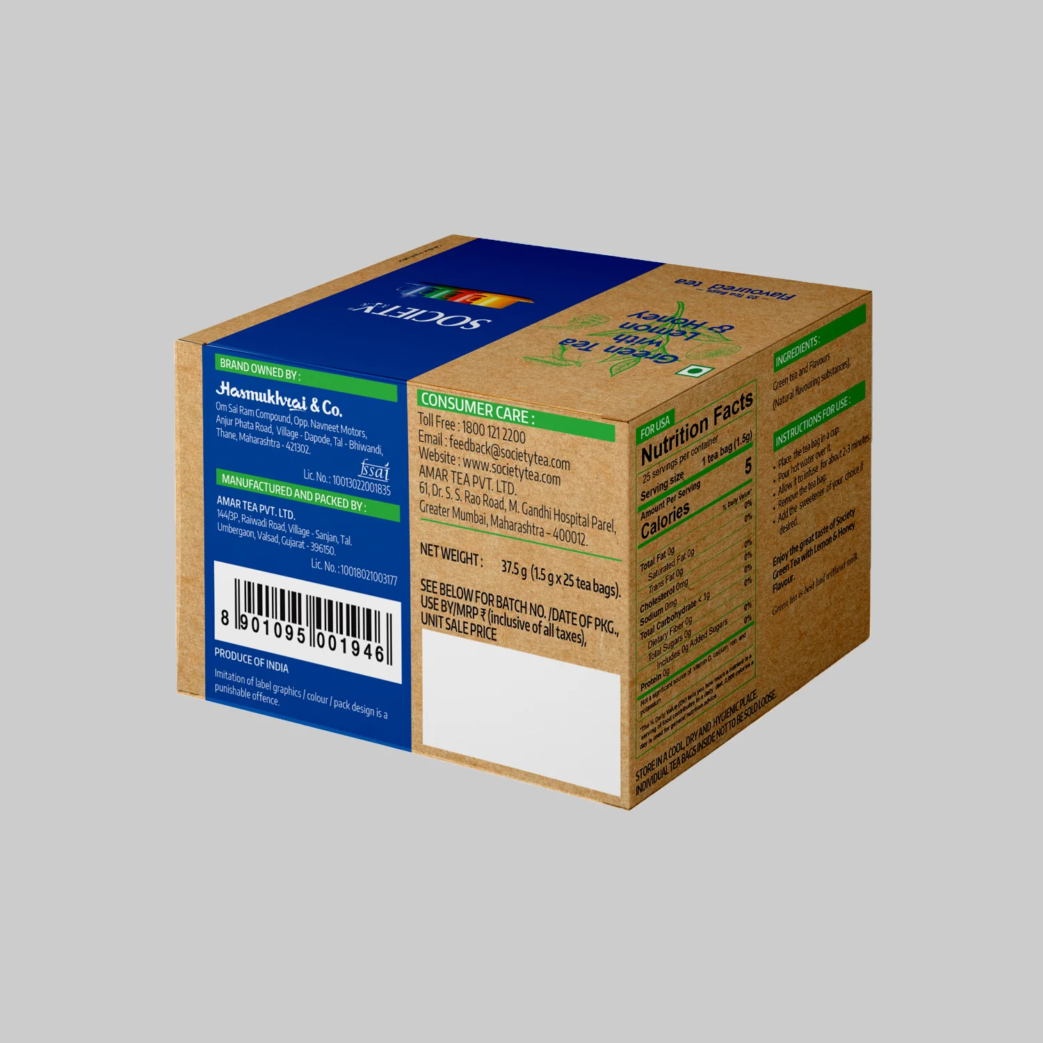 Society Green Tea with Lemon and Honey Flavoured Tea - ( 37.5g) - Image 3