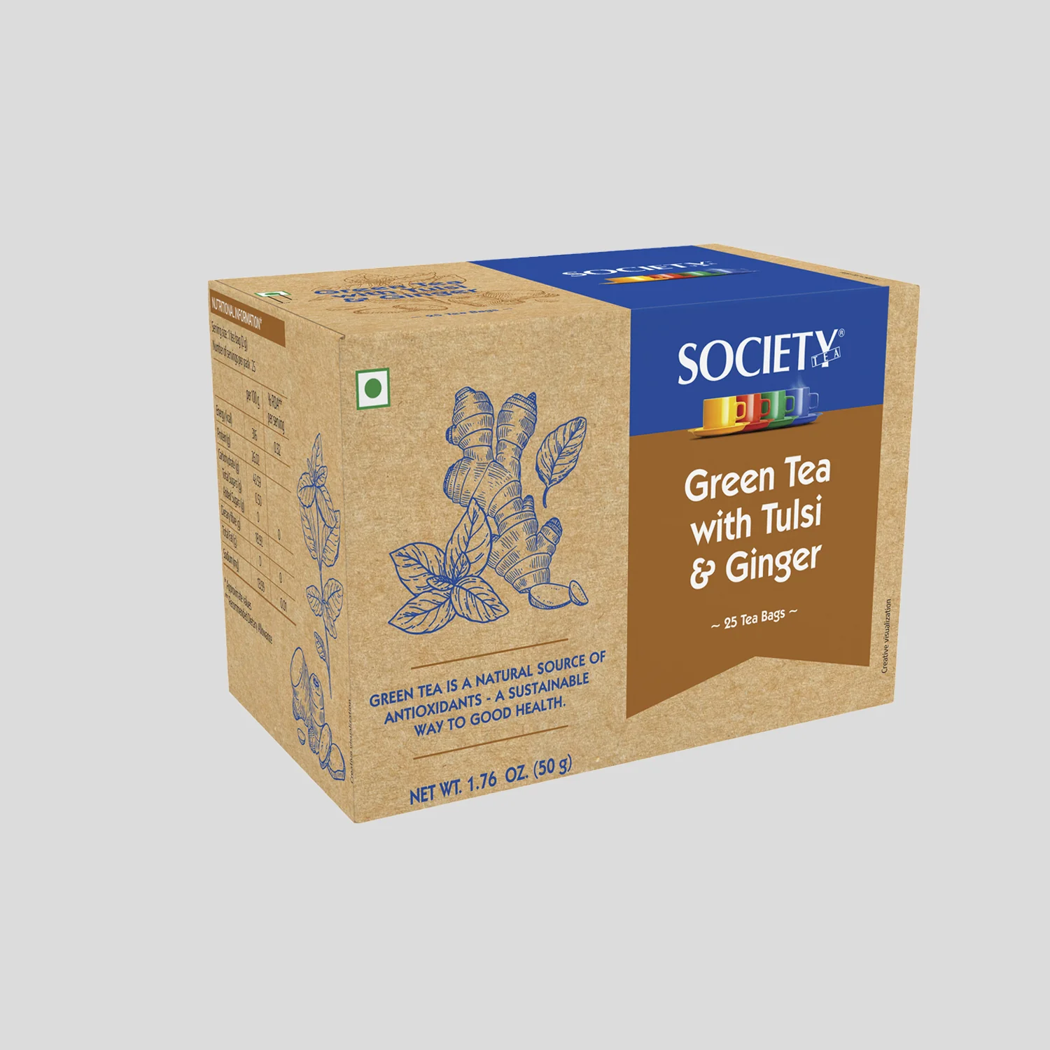Society Green Tea With Tulsi & Ginger 25 TB (50 g) - Image 3